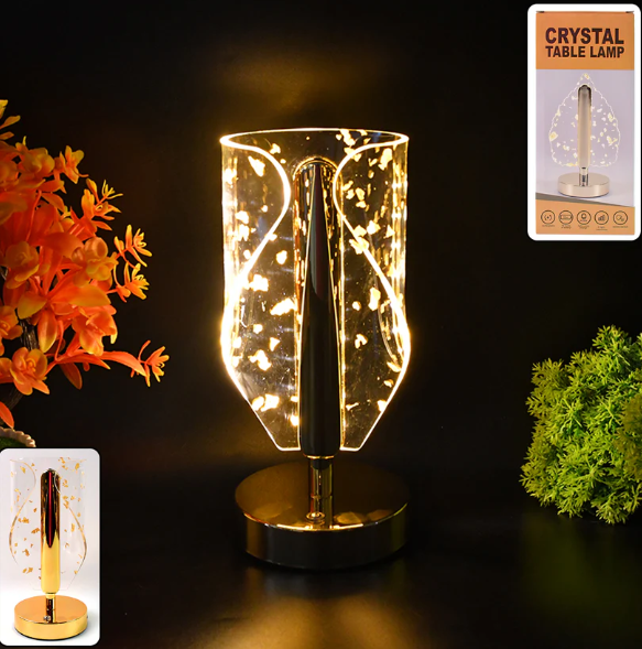 Luxury Golden Leaf Design Crystal Table Lamp (1 Pc)
